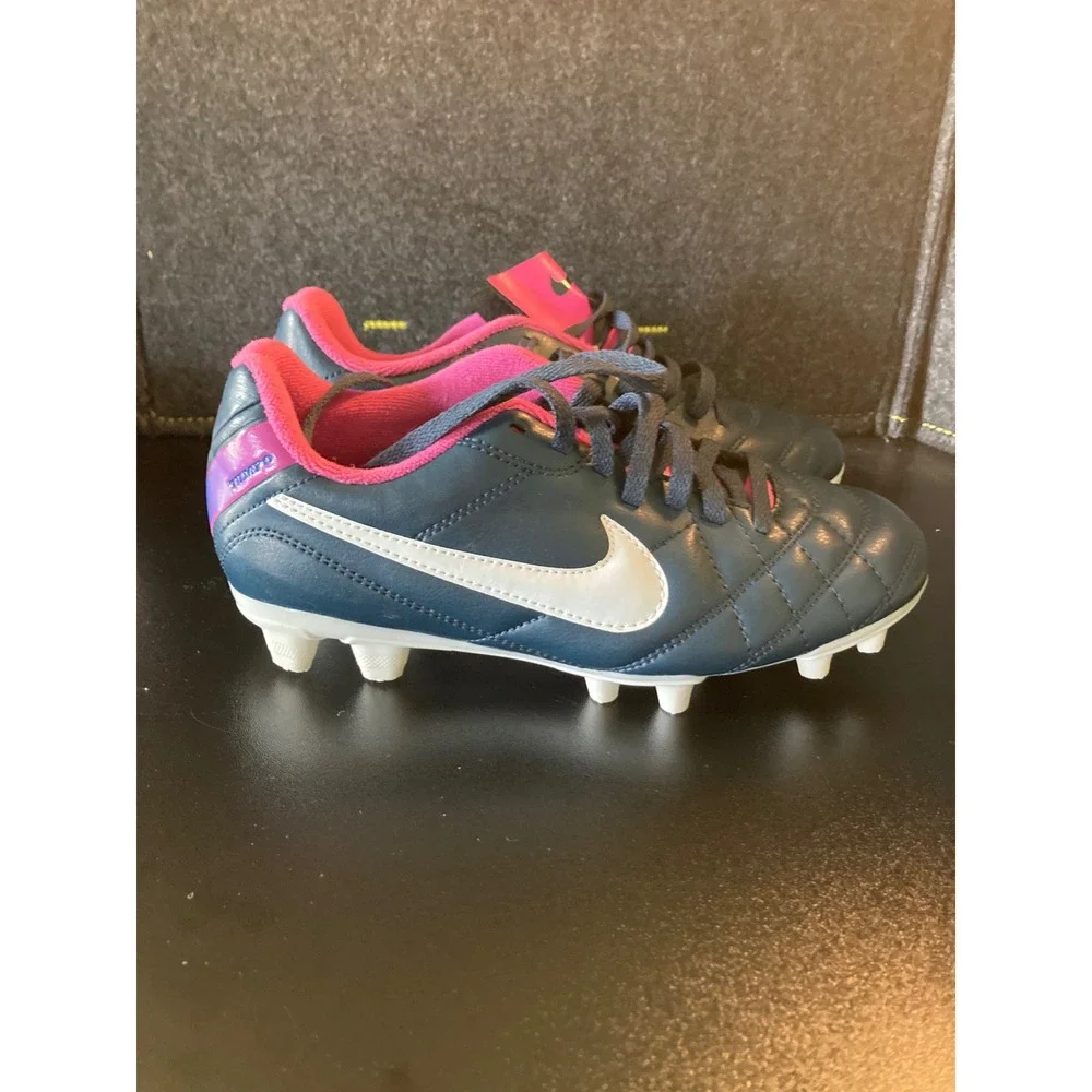Nike‎ Tiempo Natural IV FG Soccer Cleats Navy Pink Kids US 6Y 524939-400 EUC